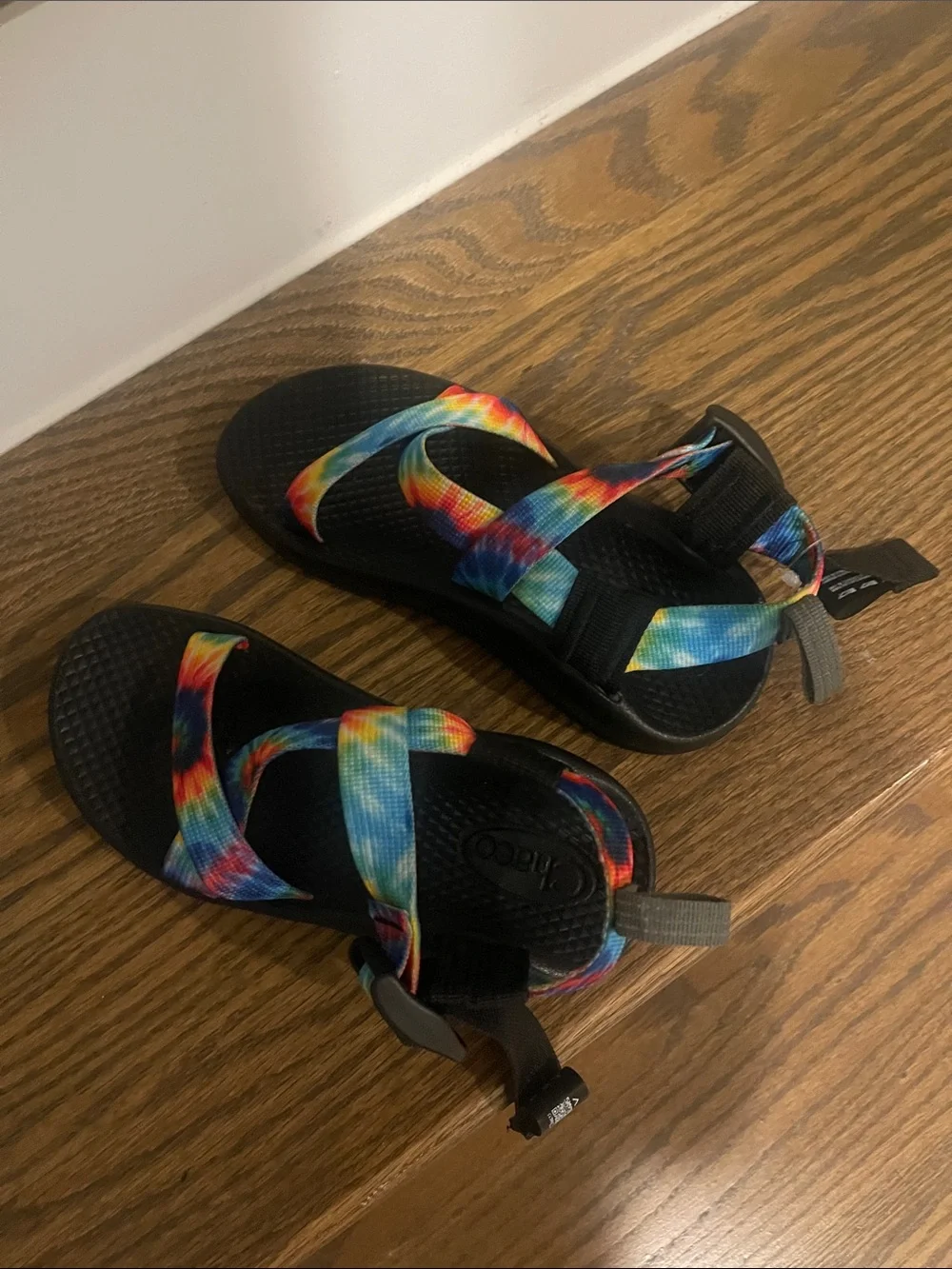 Chaco Kids Multi-Color Tie-Dye Strap Sandals with Black Footbed